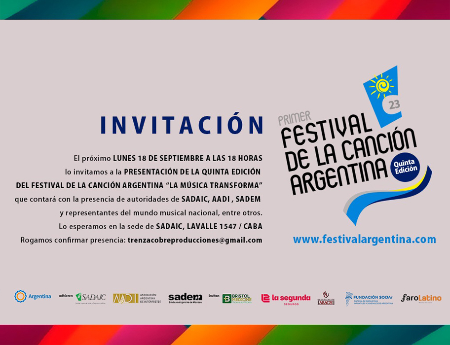 Invitación al Primer Festival de la Canción Argentina - Quinta Edición